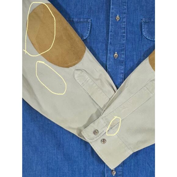 Tango Max Rabb Button Up Shirt Size Large Denim 100% Cotton Elbow Patch READ - Picture 12 of 12